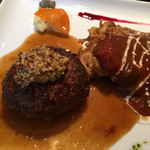 キッチン ハセガワ - 2015/10 ハーフ＆ハーフ定食でソースチキンカツ 480円とBBQハンバーグ 490円