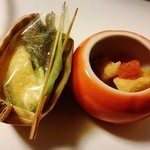 幸咲 - ★栗渋皮煮・蒸鶏と柿ジュレの甘酢和え