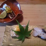 嗜季 - 鯛のにぎり、マツタケ、焼しめ鯖