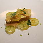 レフェルヴェソンス - カルチャー～
      フォアグラのナチュレルとマスカット、
      コンプチャ漬けセロリ、麹発酵乳、蜂蜜酒のジュレ、ライムとミント（2015.Nov)