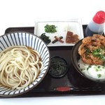 うどん屋 基蔵 - 2015・10  冷ぶっかけ極 700円と日替わりミニ温玉かき揚げ丼 300円