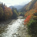 奥永源寺渓流の里 - 奥永源寺渓流の里の下を流れる愛知川の上流。１１月初旬ながら色づきかけている。