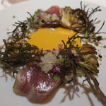 レフェルヴェソンス - 27年11月　戻り鰹と和芥子のエミュルション、芥子水菜と花穂紫蘇