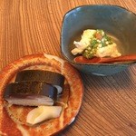 紫野和久傳 - 湯葉豆腐と鯖寿し