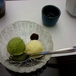 やま中・本店　鮨と日本料理　 - 抹茶アイスとゆずシャーベット+女性のみ黒豆付き