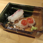 器楽亭 - 鱧 梅と山葵で、鯛 塩昆布で
