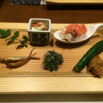 板前心 菊うら - [2015/06]「福」の器のクリームチーズのイカの塩辛が絶妙です