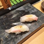 寿司 はせ川 心斎橋本店 - 白身食べ比べ（鯛と平目）♪