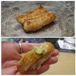 初音鮨 - 穴子・・皮目がカリッと焼かれ、上質なわさびと共に頂きます。
      どれも美味しい以外の言葉が出ないですね。