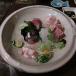 刺身盛り　サバ・ヨコワの炙り・ヒラメ・烏賊