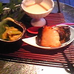 夜のコース料理（フォアグラ茶碗蒸し　鰆と椎茸の挟み焼き　青柳酢味噌和え