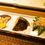 鮨 棗 - 椎茸塩焼き、椎茸バター焼き、万願寺唐辛子