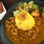 Satya - 豆とレンコンのキーマカレーと骨付きソーセージ