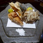 【ユリイモと天然トラフグと舞茸の揚げ物】◎2015/10