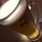 盤古茶屋 - ５００円セットの生ビール（これに串３本が付いて５００円です）２０１５年１１月