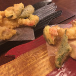 Arataya - 天ぷら（海老、オクラ、白子、蓮根、ズッキーニ、柿etc）