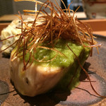 日本料理 晴山 - 2011/11_鰆の焼き物、葱味噌と揚げ葱のせ、鳥味噌を詰めた椎茸の天ぷらとともに