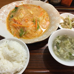 七福家 - 日替わりセット:エビと白菜と春雨の辛炒め