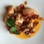 眺遊楼 - 海老と鱈の白子、まこも茸のチリオイル煮込み！
                                ちょっぴり辛いが許容範囲内、白子がまったりとコクを添える
                                