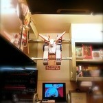 めだかタンタン - 新たなガンダム展示物が！！！（＠＠）　突っ張り棒にに固定されたガンダム！　お客さんがガンダムをどんどん持ってきてくれるからそれを飾られいます。やっと飾ることができたとおっしゃっていました♪【2015年11月10日に投稿分】