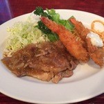 レストラン 能代 - 豚肉生姜焼き＋エビフライ