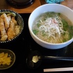 元祖 生そうめん めんめん - ねぎ塩とり天丼セット（1000円）です。2015年10月