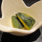 魚心 - お通し、坊ちゃん南瓜の煮物