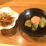 Ryouriya Inaka - （2015年4月）きんぴらごぼう　空豆とホタテの薄甘煮