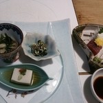 札幌かに家 - 十六夜（前菜三種・マグロと湯葉の造り）