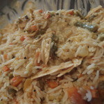 106 サウスインディアン - ミールスのご飯とおかずを全て大皿の上でかき混ぜたもの。こうやっていただくのが南インド流です。