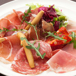 Assortment of two kinds of Prosciutto and salami - served with Prosciutto pate -
