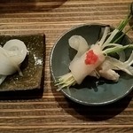 彩さい - イカの造り。ふぐのてっさ巻き。