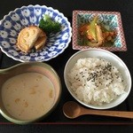 きまま舎 - コーンスープはとてもクリーミーで美味しく。