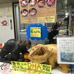 発寒かねしげ鮮魚店 - シゲちゃんとこのマスコット、木彫りの熊なめのシゲちゃん。お刺身切ってます。