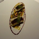 鱧のグリエ、南瓜、胡瓜、ヴィネーグルレデュイ、山椒