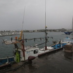 お食事処 若林 - 店の前には、かに漁船がいっぱい停泊しています。