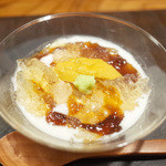 山介 - おまかせコース(3800円)の生湯葉、生雲丹、生白子のピューレ、ポン酢ゼリー、柿のソース