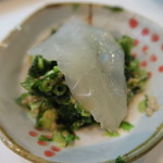 寿司栄 - 27年11月　カワハギ肝・葱・海苔を身で巻いて