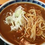 三朝庵 - トッピングのネギと細麺そば