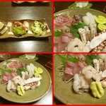 なん天 - お通しとお造り盛り合わせ