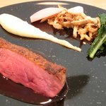 ビストロアム - ランチコース 3888円 の鴨のロティ エリンギ茸をパスタに見立てた 鴨もも肉のラグー