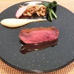 ビストロアム - ランチコース 3888円 の鴨のロティ エリンギ茸をパスタに見立てた 鴨もも肉のラグー