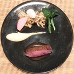 ビストロアム - ランチコース 3888円 の鴨のロティ エリンギ茸をパスタに見立てた 鴨もも肉のラグー