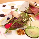 ビストロアム - ランチコース 3888円 の燻製香る冷製大根 2種のバルサミコソース