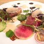 ビストロアム - ランチコース 3888円 の燻製香る冷製大根 2種のバルサミコソース