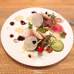 ビストロアム - ランチコース 3888円 の燻製香る冷製大根 2種のバルサミコソース