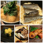 にほん酒と肴 酔音 - 下仁田ネギとつくねのみぞれ煮、さんまと生姜のご飯、たらこ粕漬焼、焼き白子、さばとオクラと黄身酢かけ