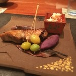 日本料理 TAKEMOTO - 鰆の焼き物、柿の白和え、揚げ銀杏と焼き芋