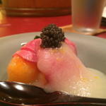 にくの匠 三芳 - 2015/11_ミスジの冷製 柿 ラトビアのキャビア 蕪のすり流し