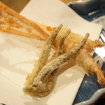 柳家 - あじめどじょうと手長海老の揚げ物（2015/8）